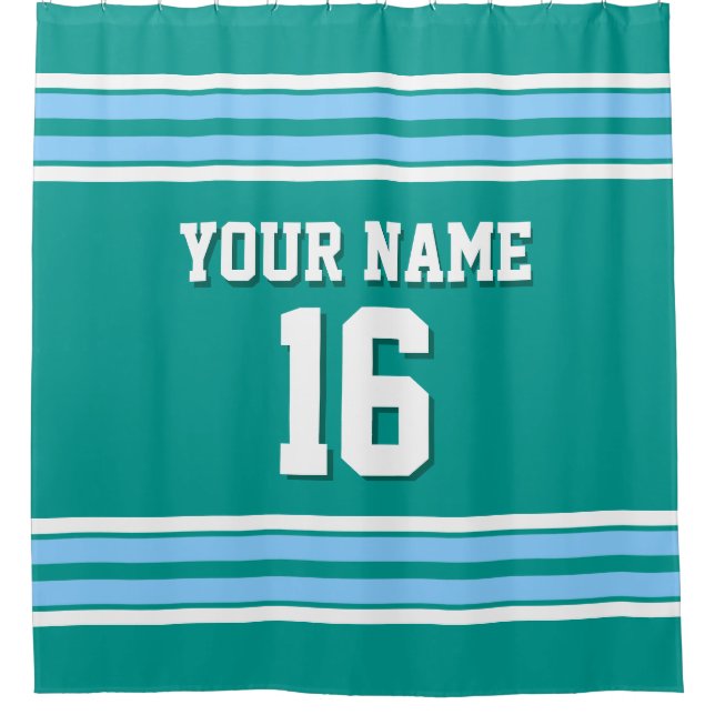 Sky Blue White Stripes Sports Jersey Shower Curtain (Front)