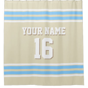 Sky Blue White Stripes Sports Jersey Shower Curtain