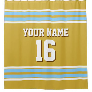 Sky Blue White Stripes Sports Jersey Shower Curtain