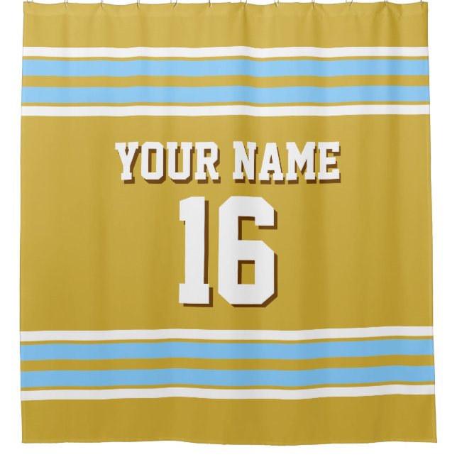 Sky Blue White Stripes Sports Jersey Shower Curtain (Front)