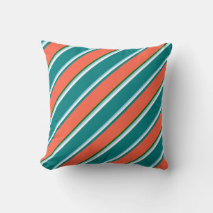 Sky Blue, White, Teal, Red & Dark Green Colored Throw Pillow