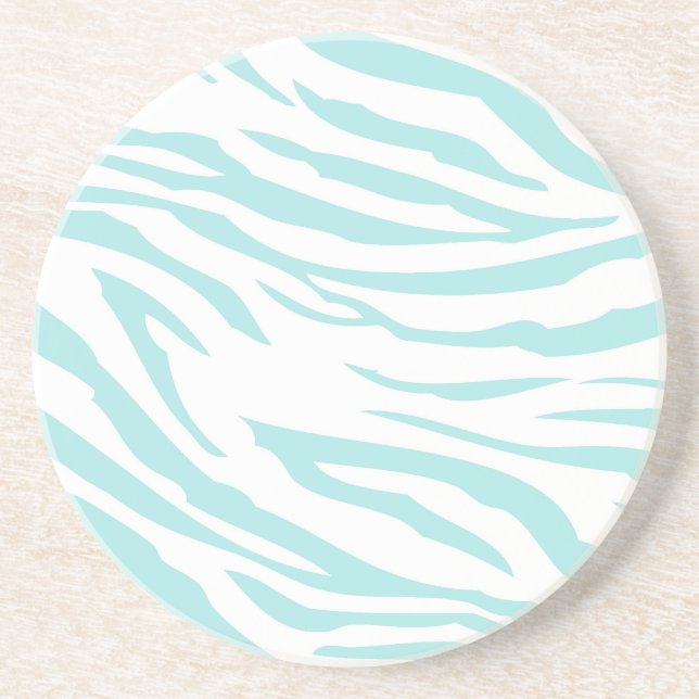 Sky Blue White Zebra Animal Drink Coaster (Front)