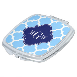 Sky Blue Wht Moroccan #5 Navy Blu 5c Name Monogram Compact Mirror