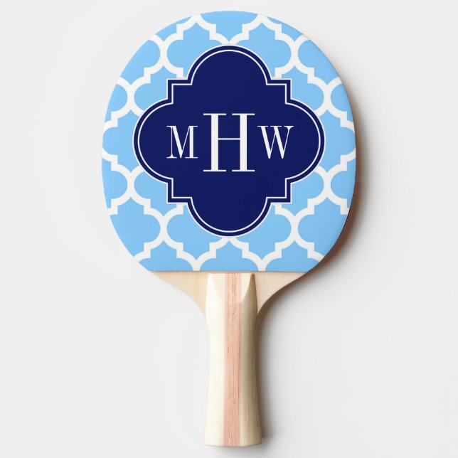 Sky Blue Wht Moroccan #5 Navy Blu 5c Name Monogram Ping-Pong Paddle (Front)