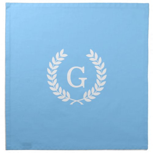 Sky Blue Wht Wheat Laurel Wreath Initial Monogram Napkin