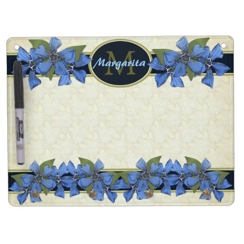Sky Blue Wildflower Delight Monogram Dry Erase Board With Keychain Holder