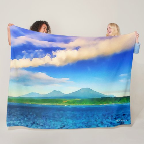 Sky Blue with Line of Clouds over the Mountains Fleece Blanket