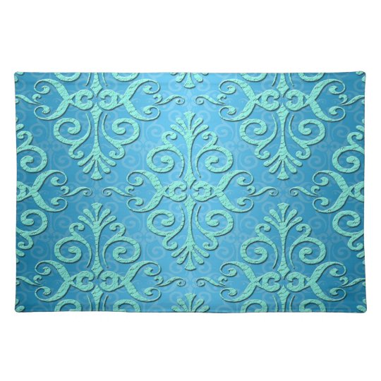 Sky Blue with Teal Fancy Damask Placemat