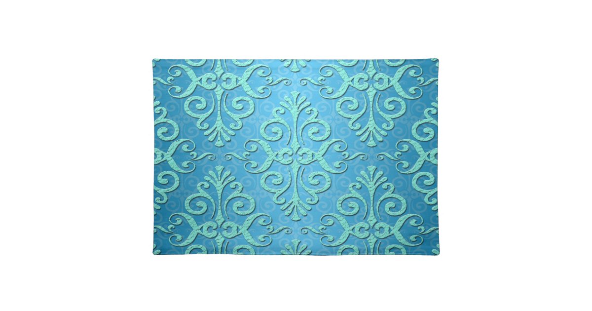 Sky Blue with Teal Fancy Damask Placemat Zazzle