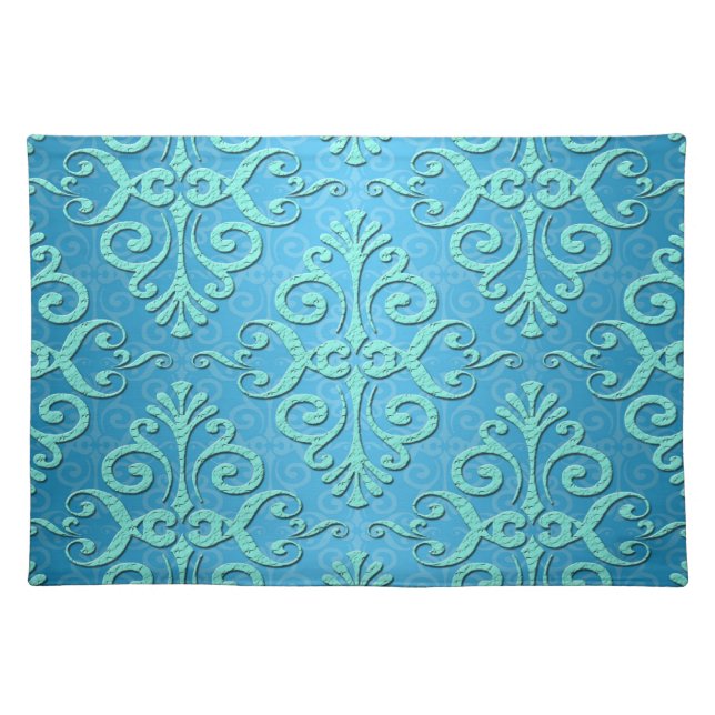 Sky Blue with Teal Fancy Damask Placemat (Front)