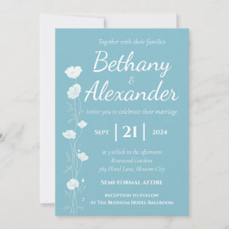 Sky Blue with White Florals Wedding Invitation