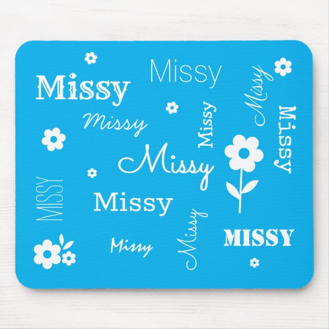 Sky Blue with White Flowers, Customized Mouse Pad (Front)