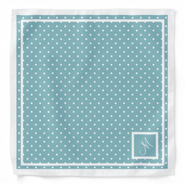 Sky Blue With White Polka Dots And White Border Bandana (Front)