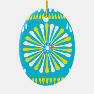 Sky blue with yellow and white spring daisy flower ceramic ornament