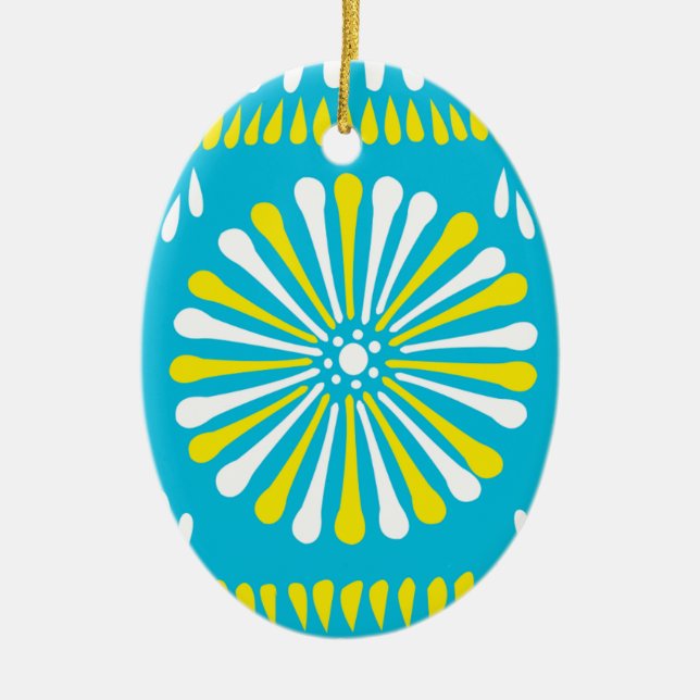 Sky blue with yellow and white spring daisy flower ceramic ornament (Front)
