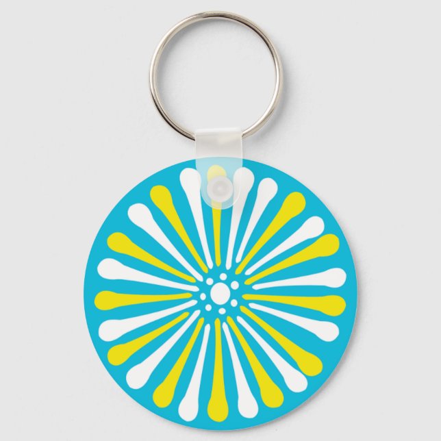 Sky blue with yellow and white spring daisy flower keychain (Front)