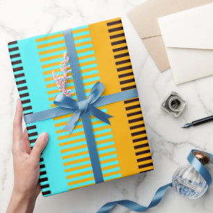 Sky Blue Yellow Brown Striped Face Mask Wrapping Paper