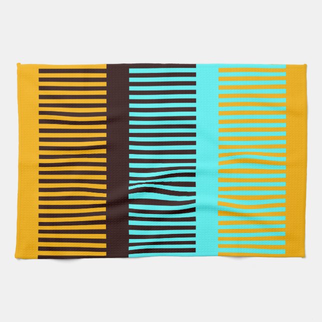 Sky Blue Yellow Brown Stripes Kitchen Towel (Horizontal)