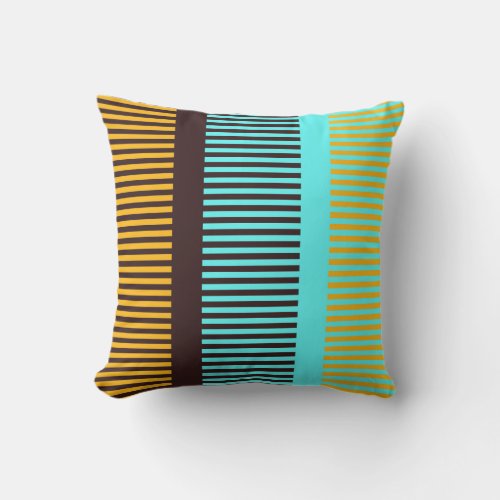 Sky Blue Yellow Brown Stripes Outdoor Pillow