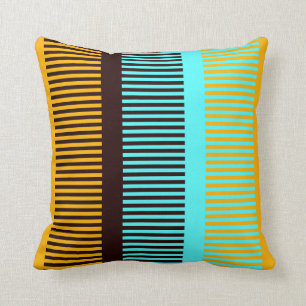 Sky Blue Yellow Brown Stripes Throw Pillow