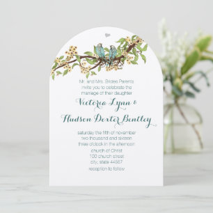 Sky Blue Yellow Sunny Elegance Love Bird Wedding Invitation