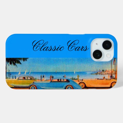 SKY BLUE YELLOW VINTAGE CARS iPhone 15 CASE