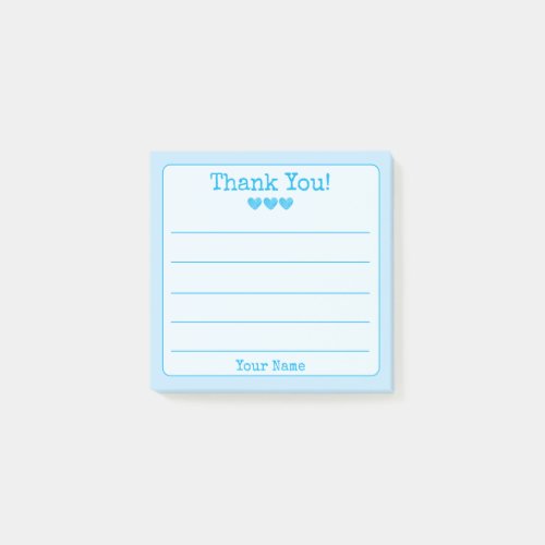 Sky Blue Your Name And Hearts Thank You  Post-it Notes