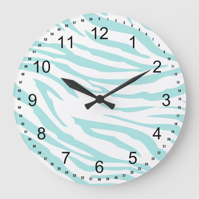 Sky Blue Zebra Print Large Clock (Front)
