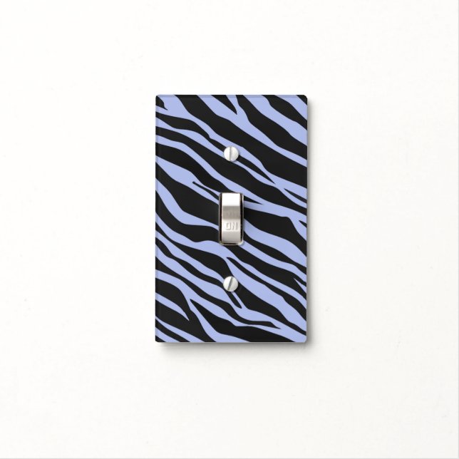 Sky Blue Zebra Striped Light Switch Cover (In Situ)