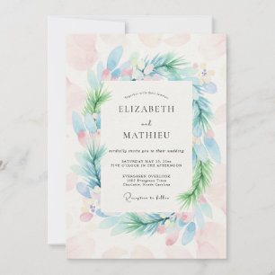 Sky Blush Wreath Wedding Invitation