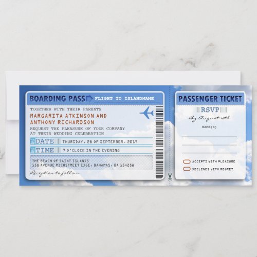 sky boarding pass wedding ticket_invite with rsvp invitation