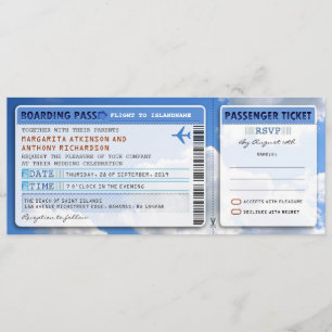 sky boarding pass wedding ticket-invite with rsvp invitation