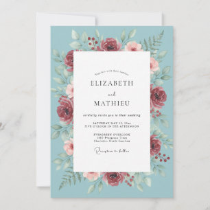 Sky Burgundy Peony Wedding Invitation
