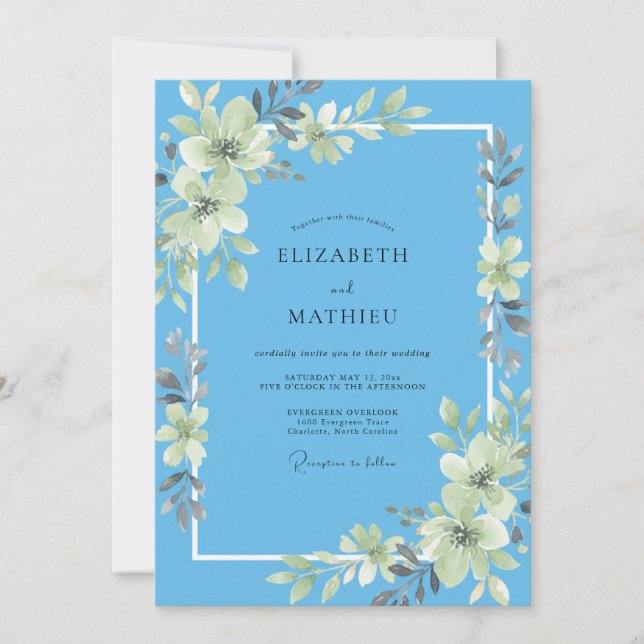 Sky Cerulean Foliage Eucalyptus Wedding Invitation (Front)