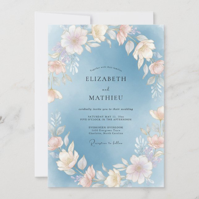 Sky Champagne Bloom Wedding Invitation (Front)