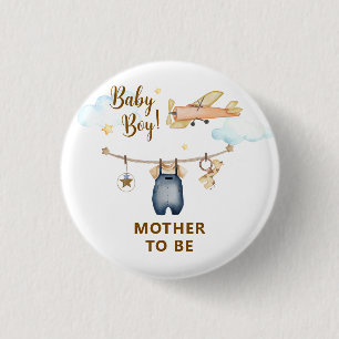 Sky Clothesline Airplane Mother To Be Baby Shower Button