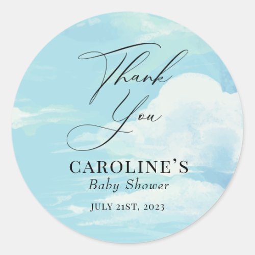 Sky Clouds Blue Baby Shower Thank You Classic Round Sticker - Sky Clouds Blue Baby Shower Thank You Classic Round Sticker