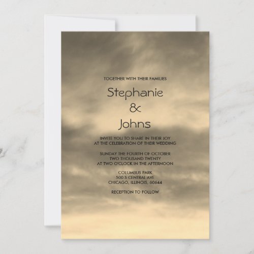Sky Cloudy Gold Brown Sepia Art Scenic Wedding Invitation