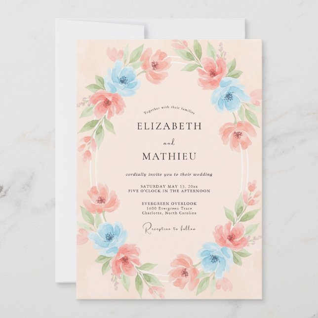 Sky Coral Petal Wedding Invitation (Front)