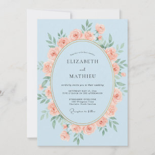 Sky Coral Wreath Wedding Invitation