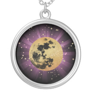 *~* Sky Cosmos Universe Stars Moon Lunar Silver Plated Necklace