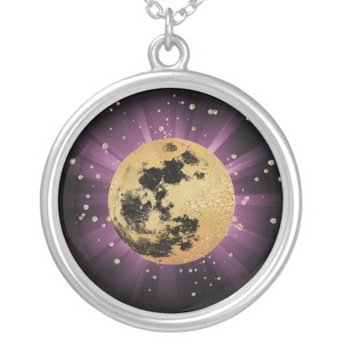  Sky Cosmos Universe Stars Moon Lunar Silver Plated Necklace