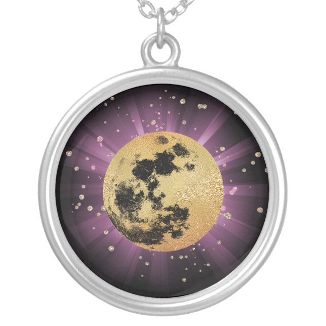 *~* Sky Cosmos Universe Stars Moon Lunar Silver Plated Necklace (Front)