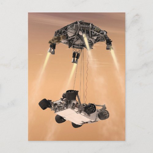 Sky Crane Maneuver During Curiositys Mars Descent Postcard