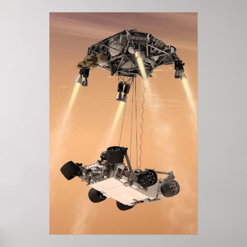 Sky Crane Maneuver During Curiositys Mars Descent Poster