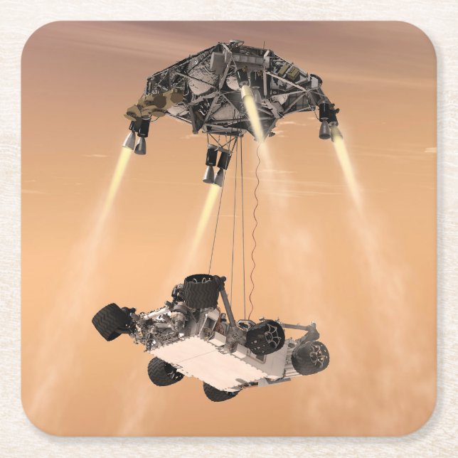 Sky Crane Maneuver During Curiosity's Mars Descent Square Paper Coaster (Front)