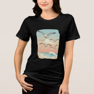 “Sky Dance Seagulls – Beach Freedom Tee” Tri-Blend Shirt