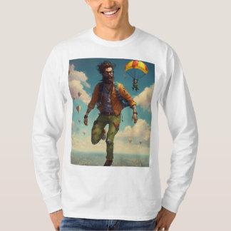 "Sky-Diving Hipster Zombie (No Beard) T-Shirt" T-Shirt