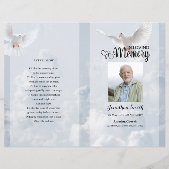  sky & dove Funeral Program template (Front)