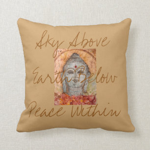 Sky Earth Peace Buddha Watercolor Art Pillow